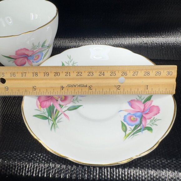 Vintage Regency Teacup Saucer Set Pink Blue Flowers Pattern Bone China England - Picture 2 of 11